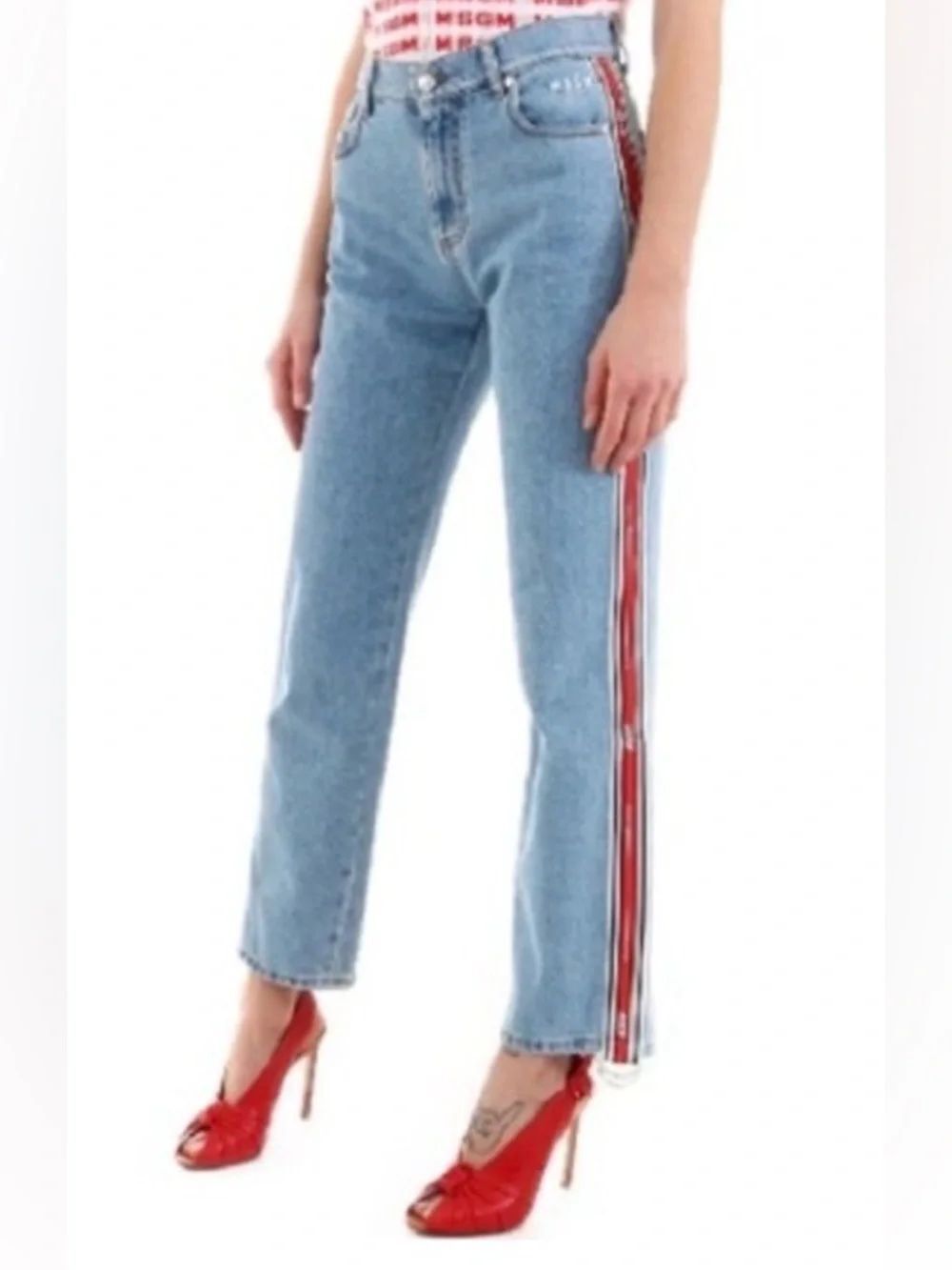MSGM Logo Stripe Denim Jeans Size US 6 8
